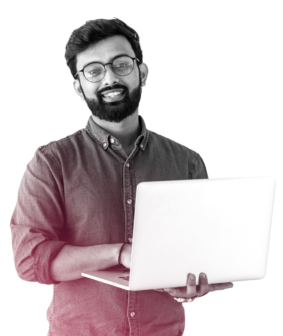 Careers young male intern holding laptop
